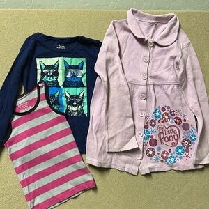Kids 3 Items Bundle: Girls Coat, Long Sleeve T-Shirt, Sleeveless Tank Top